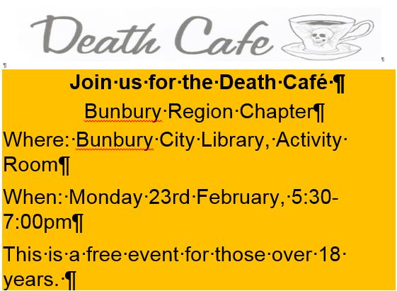 Death Cafe, Bunbury, Western Australia