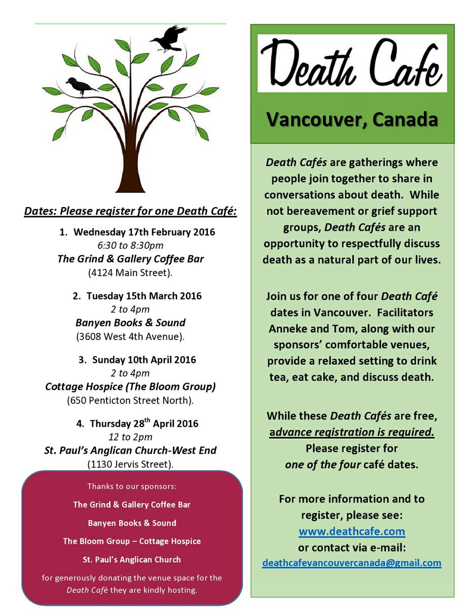 Death Cafe -  South-central Vancouver, Canada: 'A Death Cafe at The Grind & Gallery Coffee Bar'