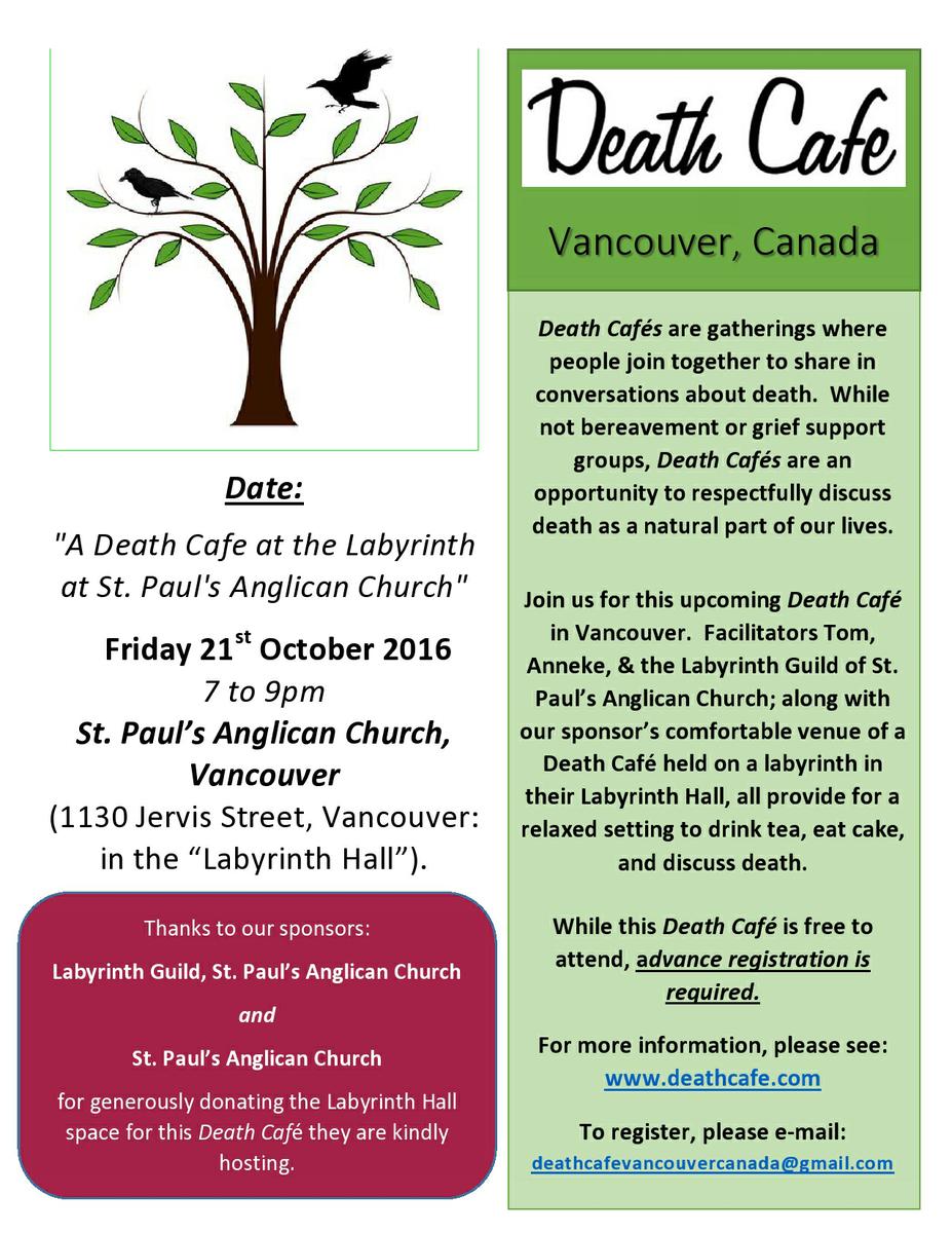 'A Death Cafe at the Labyrinth at St. Paul's Anglican Church' in Vancouver, Canada