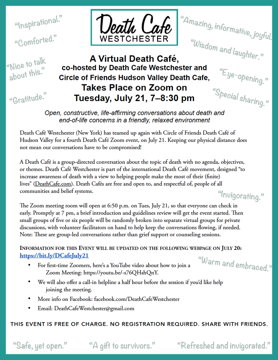 Online Death Cafe EST Westchester & Hudson Valley, New York