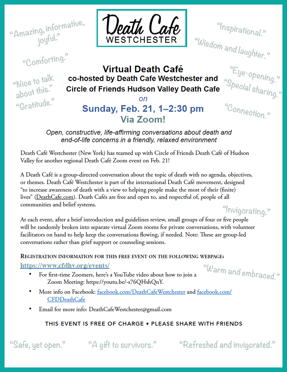 Online Death Cafe -EST  Hudson Valley  in NY and everywhere!
