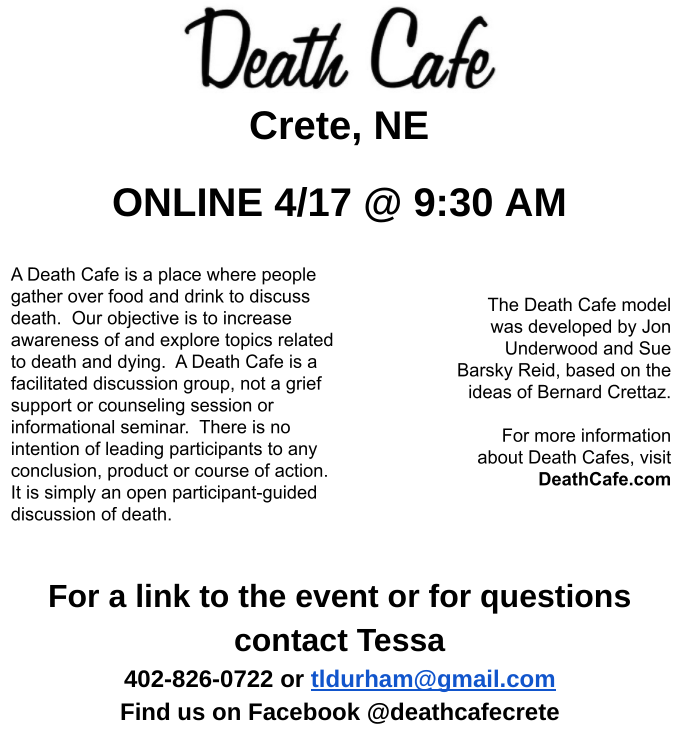 Online Death Cafe in Nebraska CDT