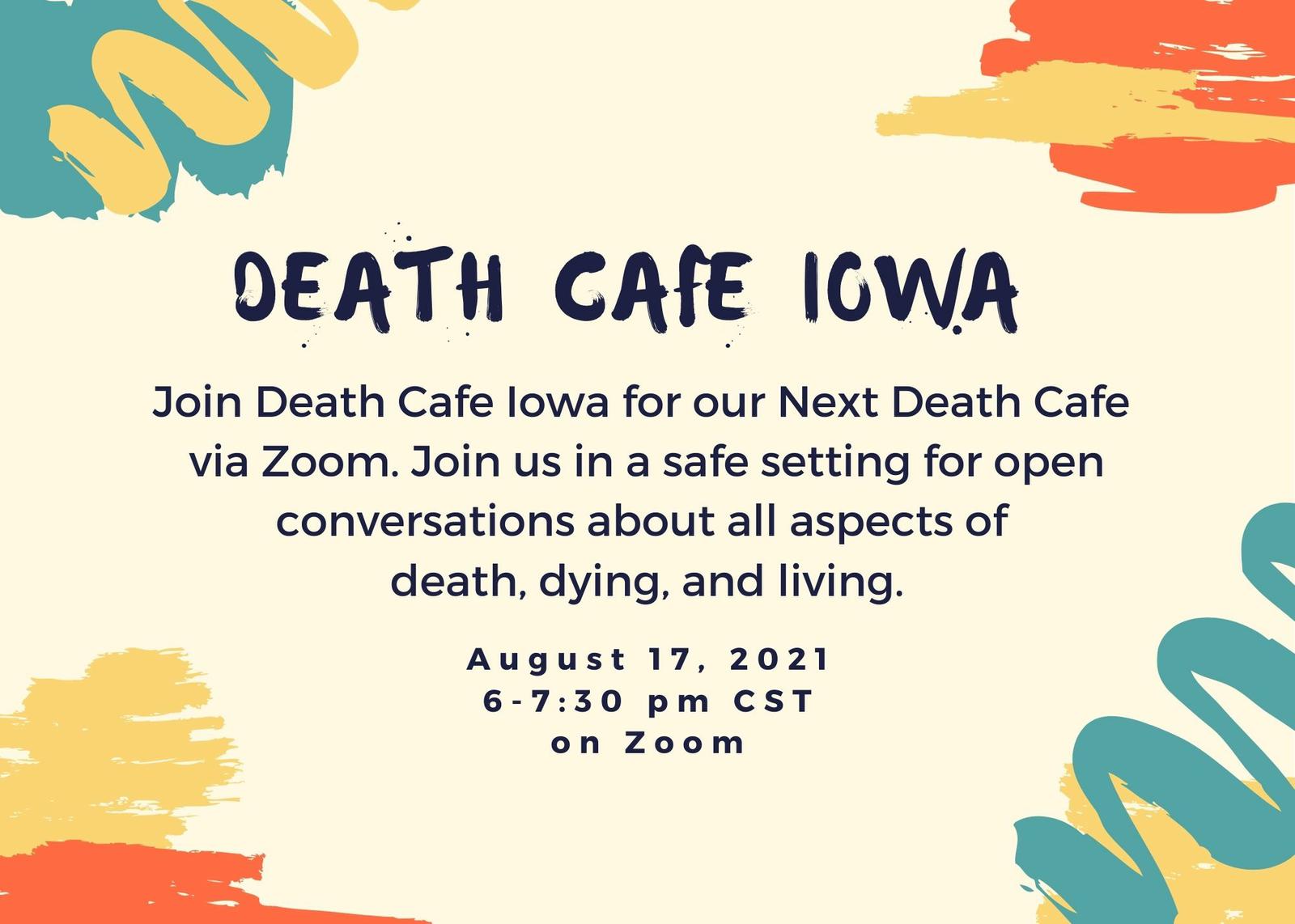 Online Death Cafe Iowa CDT August 