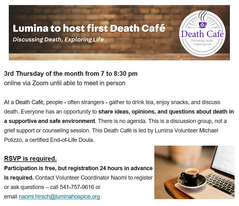 Lumina Online Death Cafe PDT