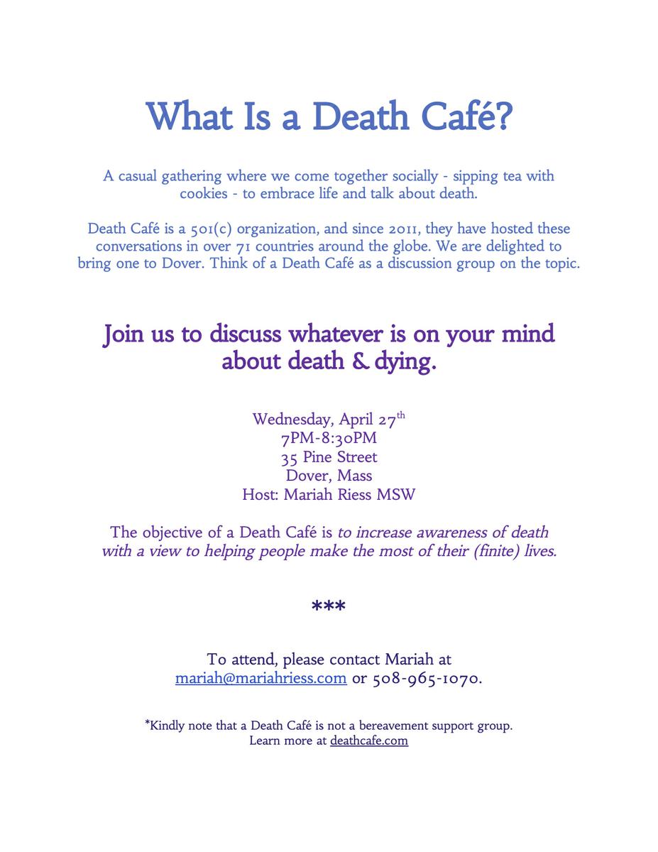 Dover MA  Death Cafe