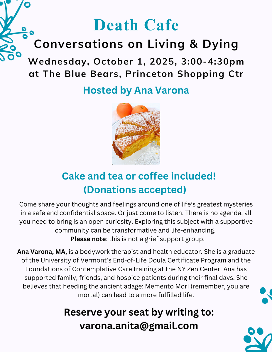 Death Cafe Princeton NJ: Conversations on Living & Dying 
