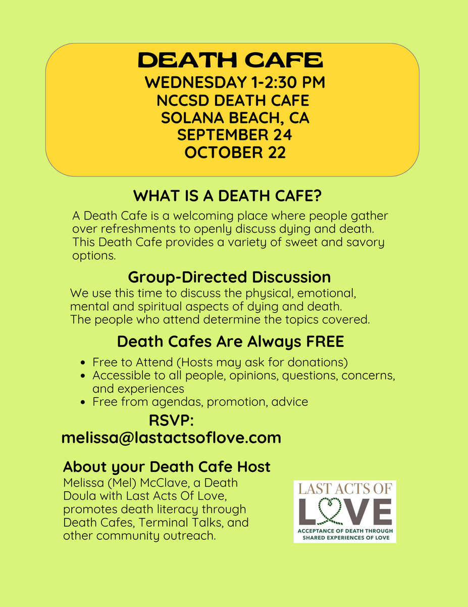 NCCSD In Person Death Cafe  Solana Beach CA