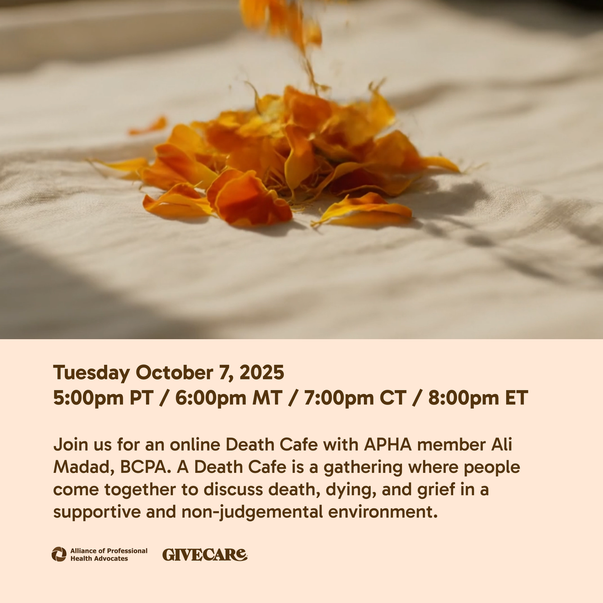 Online Death Cafe EST with Ali Madad, BCPA​