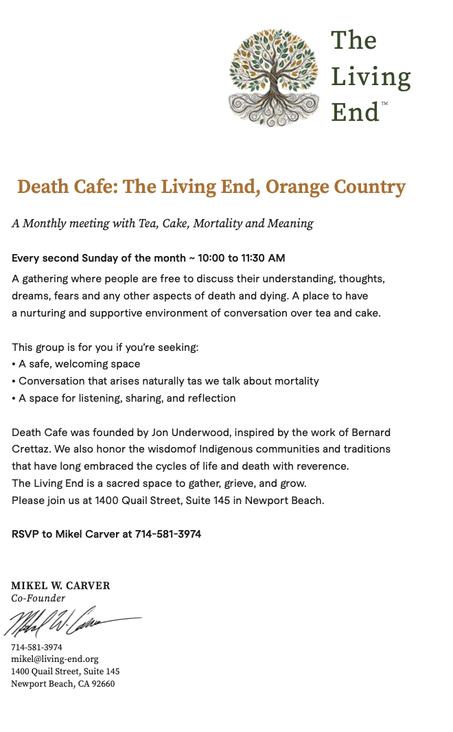 Orange County CA Death Cafe : The Living End, 
