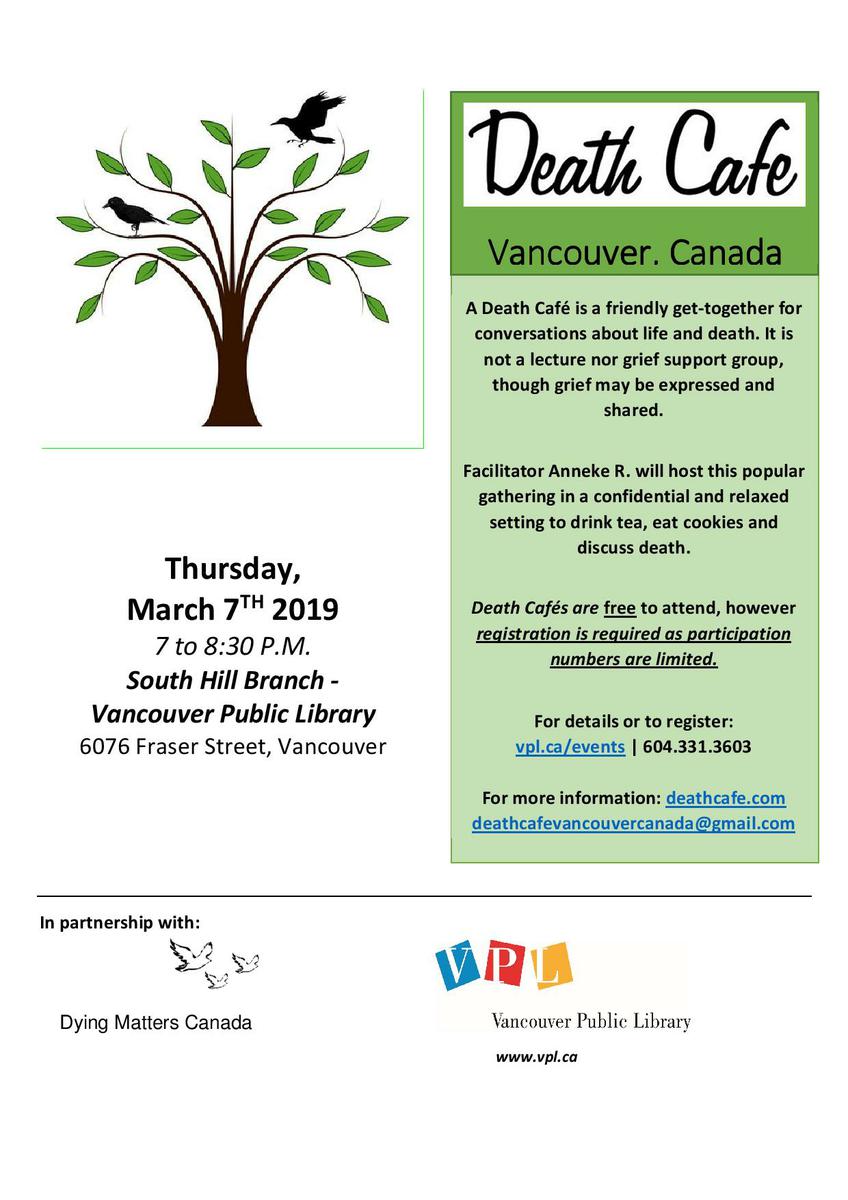 A Death Cafe  - Vancouver Canada - South Hill Branch VPL