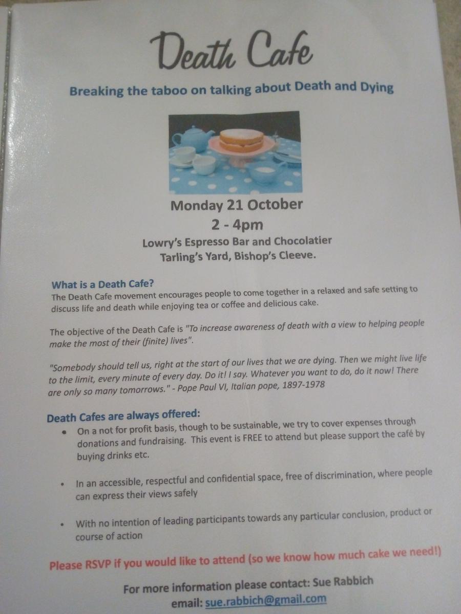 Bishop's Cleeve Death Cafe - Breaking the Taboo of talking about Death and Dying